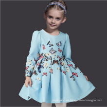 patrón de mariposa vestidos de moda de otoño marca niños manga completa azul claro medumn algodón invierno prendas Guangzhou fábrica